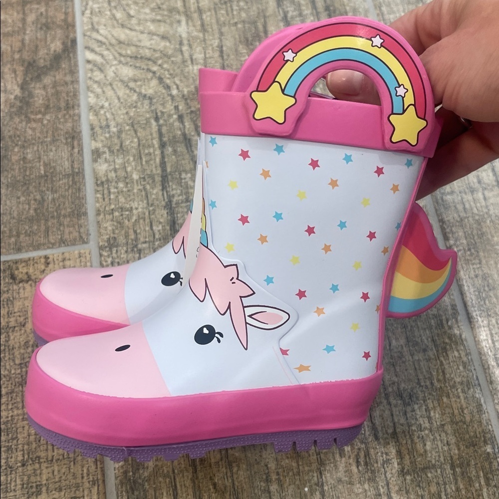 NWT Girls Unicorn Rainbow Rain Boots Pink Size 21 / US 5 - Picture 5 of 10